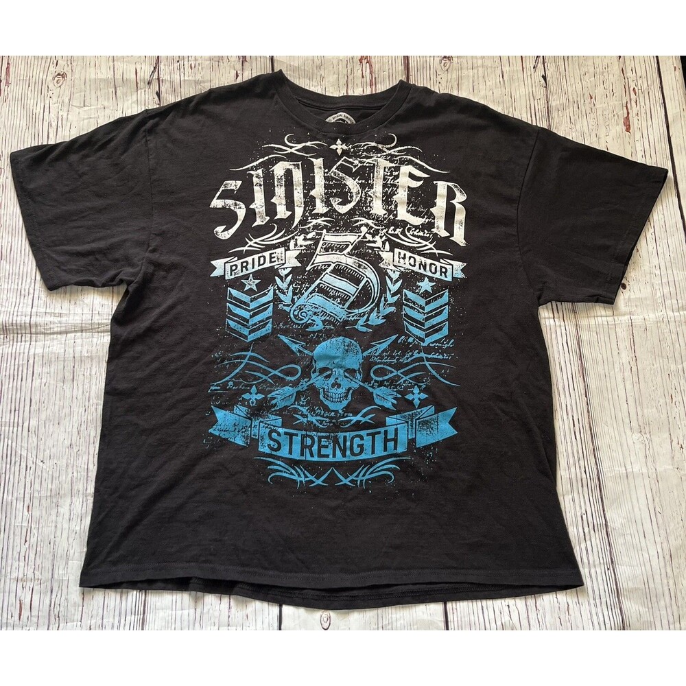 SINISTER Brand Pride Honor Strength T Shirt Y2K MMA Goth Skull Men’s 2XL XXL